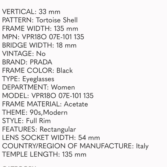 Prada Eyeglasses Black Tortoise Rectangular NEW - Picture 13 of 13